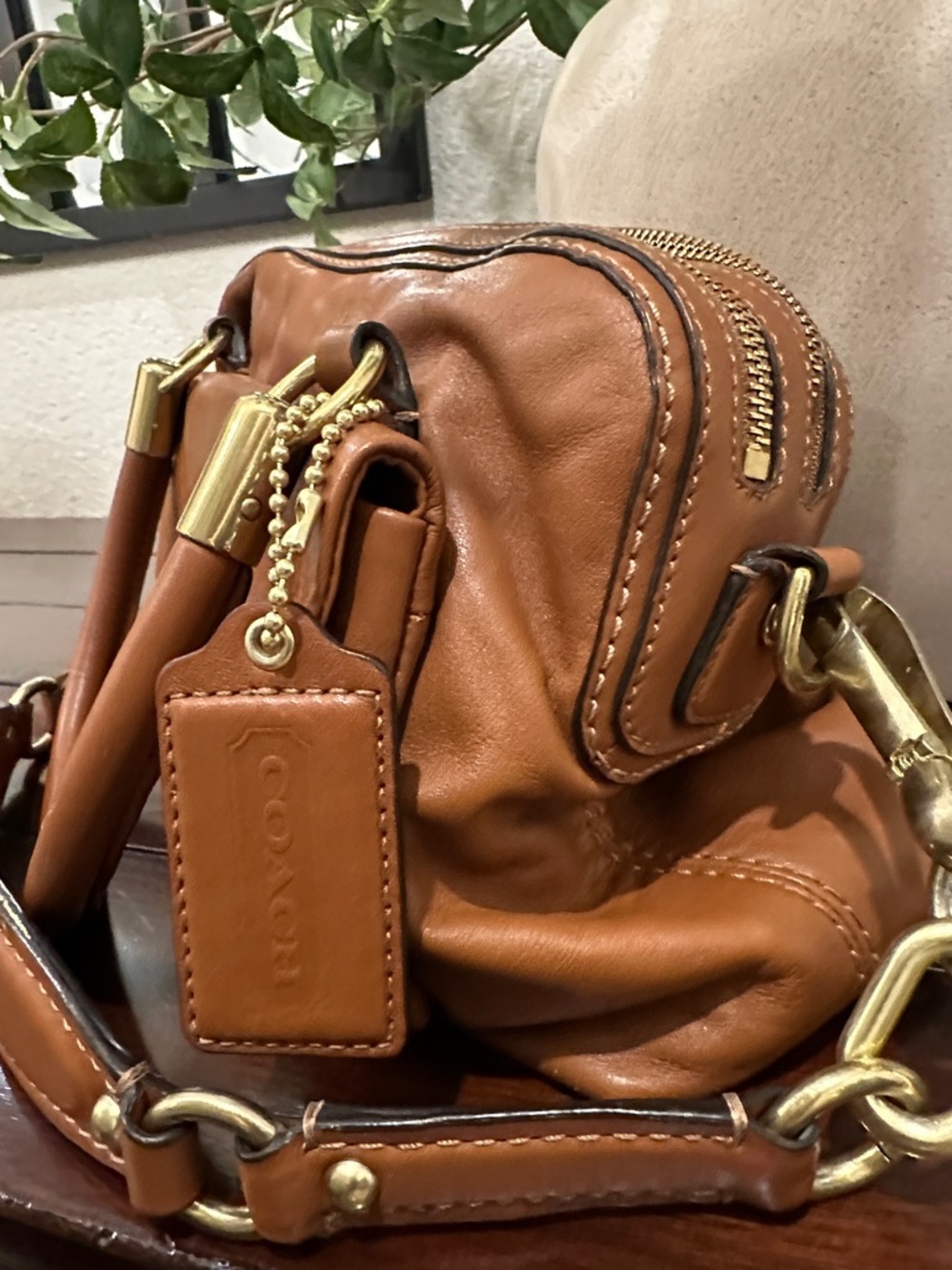 COACH Kristin Tan Leather Satchel with Gold-Tone Hardware - Picture 4 of 16